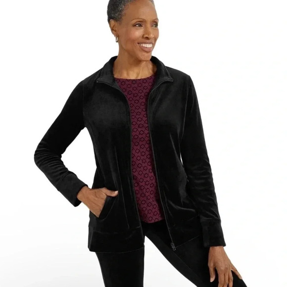 Talbots Jackets & Blazers - Talbots Black Velour Velvet Full Zip Jacket